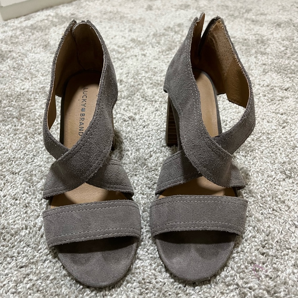 Size 9 Lucky Brand Gray Suede Strappy Heels